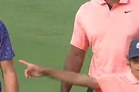 Watch Tiger Woods’ son Charlie goad dad and fellow Major champ Justin Thomas with cheeky..