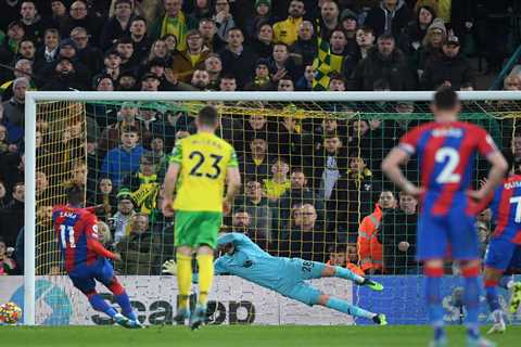 Watch Wilfried Zaha ‘channel Diana Ross’ as Crystal Palace ace drags horrendous penalty FIVE YARDS..