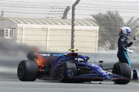 F1 star Nicholas Latifi forced to flee as his Williams car sets on FIRE at Bahrain pre-season..