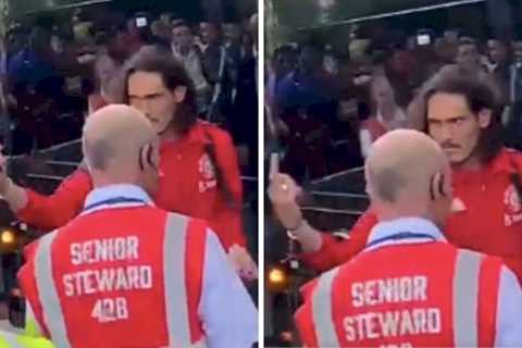 Edinson Cavani gives fan middle finger in altercation after forgetful Man Utd farewell