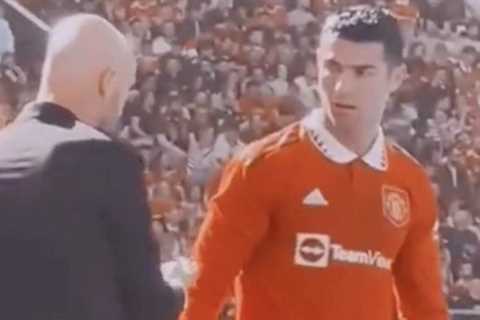 Cristiano Ronaldo and Man Utd boss Erik ten Hag spotted having tense chat on camera