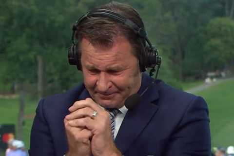 Nick Faldo breaks down in tears as he retires from all golf to live with his new wife on Montana..