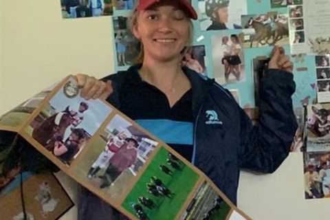 Jockey dubbed ‘miracle girl’ bravely poses for photos showing extent of injuries suffered in fall..