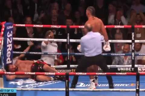 Tyson Fury nods his head in appreciation as close pal Joseph Parker is knocked out by Joe Joyce’s..