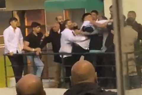 Watch brawl erupt as punters punch police after winning horse is relegated to second