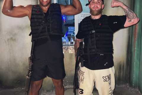 Anthony Joshua and Jake Paul play laser tag together in Dubai ahead of Floyd Mayweather’s fight..