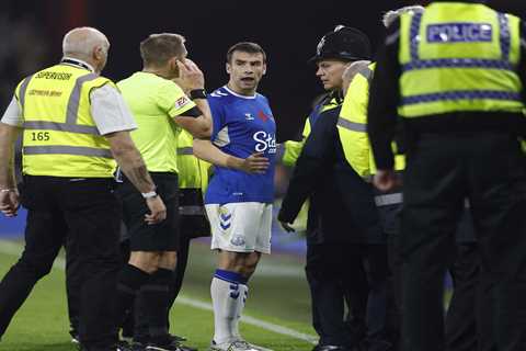 Frank Lampard forced to pull Everton stars away from fuming away end as police intervene after..
