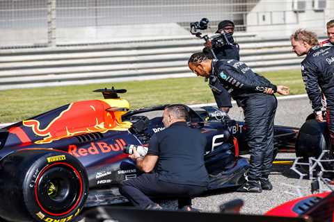 Lewis Hamilton takes sneaky peek at Red Bull rival Max Verstappen’s car in F1 pre-season training