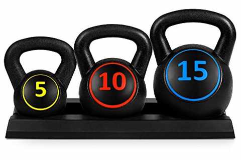 Best Choice Products 3-Piece HDPE Kettlebell Exercise Fitness Weight Set w/Base Rack, 5lb, 10lb,..