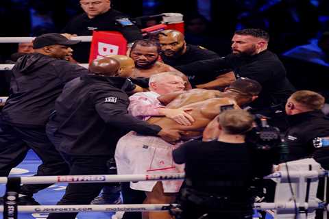 Chaos at end of Anthony Joshua and Jermaine Franklin fight as both boxers raging and have to be..