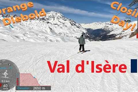 [4K] Skiing Val d''Isère, Orange and Diebold Last Run at Resort 2023 Season End, France, GoPro..