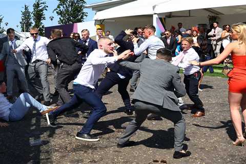 Epsom Derby: Huge fight breaks out at racecourse with boozed-up revellers throwing punches in..