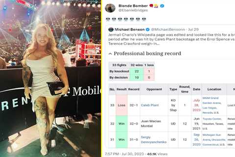 Ebanie Bridges reacts as cheeky boxing fans edit Jermall Charlo’s Wikipedia page to say ‘he lost..