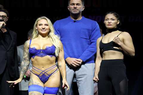 Ebanie Bridges Strikes a Pose at Weigh-In and Trolls Eddie Hearn's Outfit