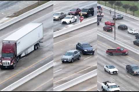 Drone captures Houston icy bridge spins, slides, saves and close calls