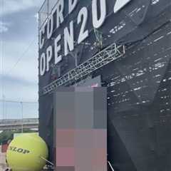 Shocking moment tennis tournament is caught showing explicit film on video screen as fans left..