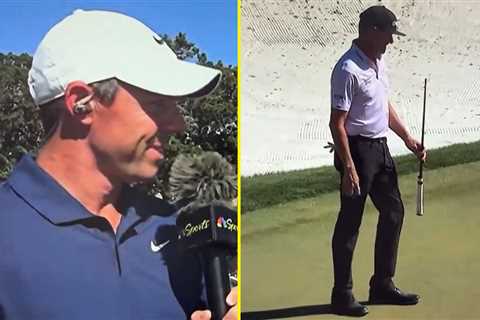 Rory McIlroy gives priceless reaction as golfer snaps putter while he’s commentating