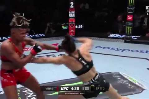 Female UFC fighter wins by boob-punch KO as star turns back mid-fight after rarely-seen move