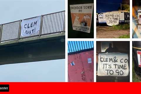 Banners and posters displayed protesting against the ownership of Swindon Town
