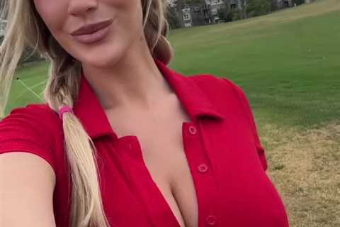 Paige Spiranac goes braless and risks wardrobe malfunction as she shows off golf swing in tight red ..